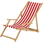 Erst-Holz Liegestuhl rot-weiß Strandliege Gartenliege Sonnenliege Deckchair Buche natur Kissen 10-314NKD