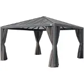 TOOLPORT PRIMEYARD Gartenpavillon 4x4 m Alu-Rahmen und Polycarbonat-Dach mit Seitenteilen in Grau