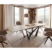 DELIFE Esstisch Edge 200-300x100 Keramik Laminam Sabbia Eichefarbig Spider Flachstahl Schwarz ausziehbar