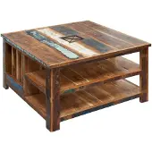 MASSIVMOEBEL24.DE MASSIVMOEBEL24 Couchtisch Altholz 90x90x48 mehrfarbig lackiert NATURE OF SPIRIT #105