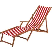 Erst-Holz Liegestuhl rot-weiß Gartenliege Sonnenliege Deckchair Buche Fußteil Kissen klappbar 10-314FKH