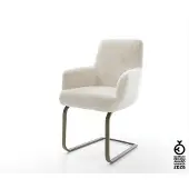DELIFE Freischwinger Heira-Flex mit Armlehnen Plüsch Creme-Weiß Freischwinger flach Effektfinish Titan Taschenfederkern