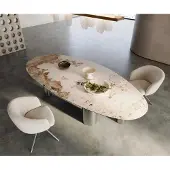 DELIFE Esstisch Edge Oval 280x130 Keramik Minas Melange Weiß-Beige Pilier Edelstahl