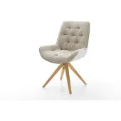 DELIFE Drehstuhl Taimi-Flex Webstoff Soft Beige Holzgestell kantig Natur 360° drehbar