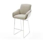DELIFE Barstuhl Luan-Flex Webstoff Soft Beige Kufengestell Edelstahl Silberfarben