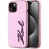 Karl Lagerfeld zerknittert Metall Signatur Fall für Iphone 15 Róowy