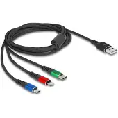 DeLOCK USB Ladekabel 3 in 1 Typ-A zu Lightning / Micro USB / USB Type-C 30 cm 3-farbig, 2 m, USB A, Micro-USB B/Lightning/Apple 30-pin, USB 2.0, Schwarz, Blau, Grün, Rot
