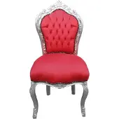 Casa Padrino Barock Esszimmer Stuhl Rot/Silber ohne Armlehnen