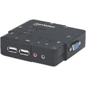 Manhattan 2-Port Kompakt-KVM-Switch mit Audio, USB, mit Kabeln und Audiounterstützung, 1600 x 900 Pixel, HD+, Schwarz