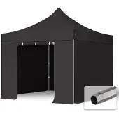 TOOLPORT 3x3m Stahl Faltpavillon, inkl. 4 Seitenteile, schwarz