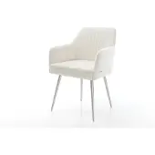 DELIFE Esszimmerstuhl Greg-Flex Bouclé Soft Beige 4-Fuß konisch Edelstahl Taschenfederkern