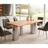 DELIFE Esstisch Edge 200x100 XL Akazie Natur Troa Edelstahl gebürstet Live-Edge