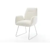 DELIFE Esszimmerstuhl Zoa-Flex Bouclé Soft Beige Kufengestell Edelstahl Taschenfederkern