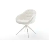 DELIFE Drehstuhl Gaio-Flex Bouclé Soft Beige Kreuzgestell breit Weiß 360° drehbar Wippfunktion
