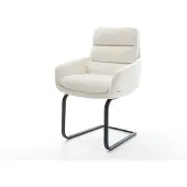 DELIFE Freischwinger Abelia-Flex mit Armlehnen Bouclé Soft Beige Freischwinger flach Schwarz