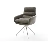 DELIFE Esszimmerstuhl Abelia-Flex mit Armlehnen Bouclé Soft Schlamm Kreuzgestell konisch Edelstahl