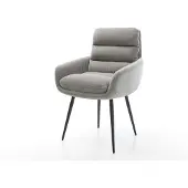 DELIFE Esszimmerstuhl Abelia-Flex mit Armlehnen Strukturstoff Soft Grau 4-Fuß konisch Schwarz