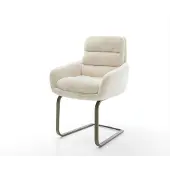 DELIFE Freischwinger Abelia-Flex mit Armlehnen Plüsch Creme-Weiß Freischwinger flach Effektfinish Titan