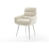 DELIFE Esszimmerstuhl Abelia-Flex mit Armlehnen Plüsch Creme-Weiß 4-Fuß konisch Edelstahl