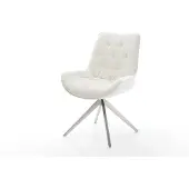 DELIFE Drehstuhl Taimi-Flex Bouclé Soft Beige Kreuzgestell breit Edelstahl 360° drehbar Wippfunktion