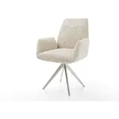 DELIFE Esszimmerstuhl Zoa-Flex Cord Beige Kreuzgestell kantig Edelstahl Taschenfederkern