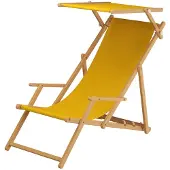 Erst-Holz Gartenliege gelb Strandliege Sonnenliege Holz Relaxliege Sonnendach Deckchair Strandstuhl 10-302NS