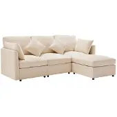 SOFTWEARY Ecksofa mit Hocker, Zier- und Armlehnenkissen, L-Form, Chenille, Wohnzimmersofa