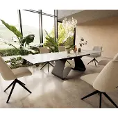 DELIFE Esstisch Edge 200-300x100 Keramik Calacatta Luxe Weiß-Gold-Grau W-Gestell Schwarz ausziehbar