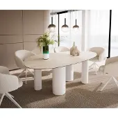 DELIFE Esstisch Edge Oval 220x120 Keramik LaminamTravertino Bianco Creme-Weiß ?Pilier Metall Weiß