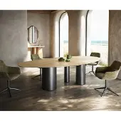 DELIFE Esstisch Edge Oval 280x130 Keramik Laminam Sabbia Eichefarbig Troa Edelstahl Graphit