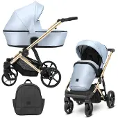 Kunert Kinderwagen Arizo Premium 2in1 - goldene Rahmenfarbe - Farbe: Baby Blue Eco