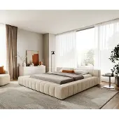 DELIFE Polsterbettgestell Espazio 180x200 cm Teddystoff Beige mit Stauraum