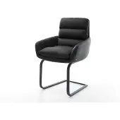 DELIFE Freischwinger Abelia-Flex mit Armlehnen Echt-Leder Schwarz Freischwinger flach Schwarz