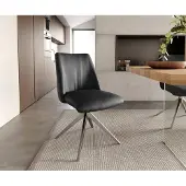 DELIFE Drehstuhl Elso-Flex Echt-Leder Schwarz Kreuzgestell breit Edelstahl 360° drehbar Taschenfederkern