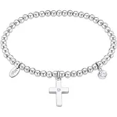 Lotus Armband "Urban Woman - Kreuz", edelstahlfarben, kristallweiß, kristallweiß, Armbänder, Damen, 17cm, Edelstahl, Armband, mit Glasstein