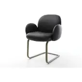 DELIFE Freischwinger Nube-Flex mit Armlehnen Echt-Leder Schwarz Freischwinger flach Effektfinish Titan Taschenfederkern