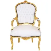 Casa Padrino Barock Salon Stuhl Weiß / Gold - Möbel Antik Stil