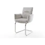 DELIFE Freischwinger Jova-Flex mit Armlehnen Chenille Silbergrau Freischwinger flach Edelstahl Taschenfederkern