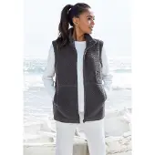 Elbsand Fleeceweste , Damen, Gr. 36, grau (anthrazit), Obermaterial: 100% Polyester, unifarben, gerade hüftlang, Westen Fleeceweste, mit großer Schriftzug-Stickerei