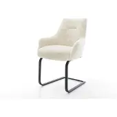 DELIFE Freischwinger Alja-Flex mit Armlehnen Plüsch Creme-Weiß Freischwinger flach Schwarz Taschenfederkern