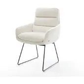 DELIFE Esszimmerstuhl Abelia-Flex mit Armlehnen Bouclé Soft Beige Kufengestell Schwarz