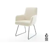 DELIFE Esszimmerstuhl Heira-Flex mit Armlehnen Teddystoff Beige Kufengestell Schwarz Taschenfederkern