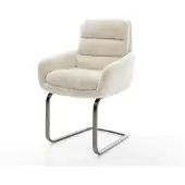 DELIFE Freischwinger Abelia-Flex mit Armlehnen Plüsch Creme-Weiß Freischwinger flach Graphit