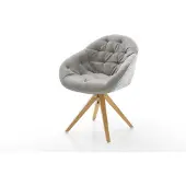 DELIFE Drehstuhl Gaio-Flex Strukturstoff Soft Grau Holzgestell kantig Natur 360° drehbar