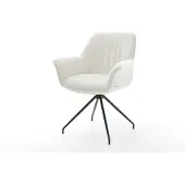DELIFE Esszimmerstuhl Keila-Flex mit Armlehnen Bouclé Soft Beige Kreuzgestell konisch Schwarz