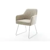 DELIFE Esszimmerstuhl Greg-Flex Webstoff Soft Beige Kufengestell Edelstahl Taschenfederkern