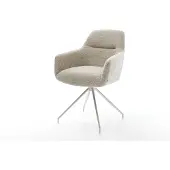 DELIFE Esszimmerstuhl Pejo-Flex Webstoff Soft Beige Kreuzgestell konisch Edelstahl Taschenfederkern