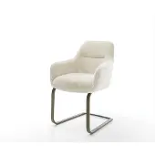 DELIFE Freischwinger Pejo-Flex Plüsch Creme-Weiß Freischwinger flach Effektfinish Titan Taschenfederkern