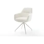 DELIFE Esszimmerstuhl Pejo-Flex Bouclé Soft Beige Kreuzgestell konisch Edelstahl Taschenfederkern