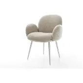 DELIFE Esszimmerstuhl Nube-Flex mit Armlehnen Webstoff Soft Beige 4-Fuß konisch Edelstahl Taschenfederkern